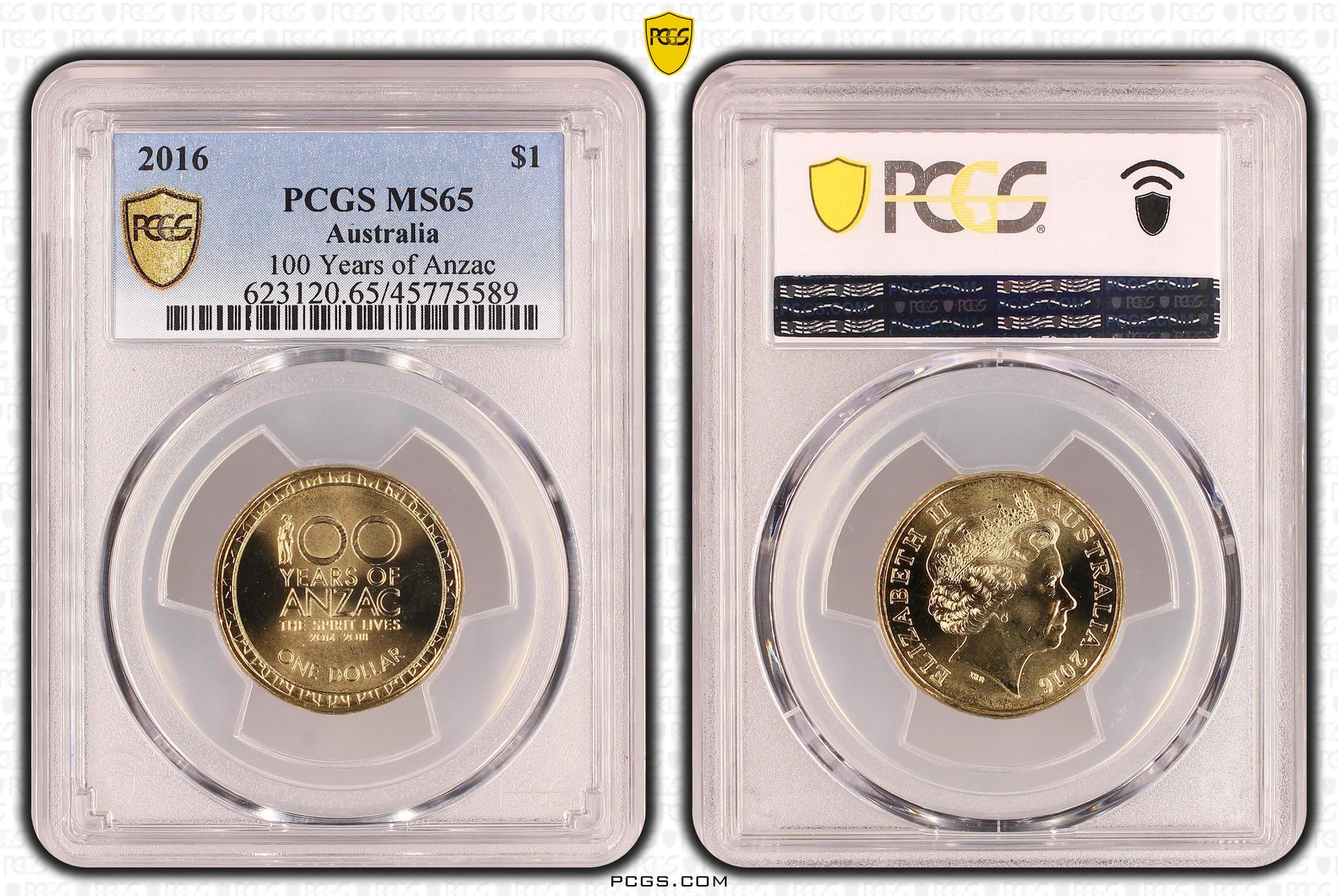 406 · Elizabeth II, 100 Years of Anzac, One Dollar, 2016, PCGS MS65