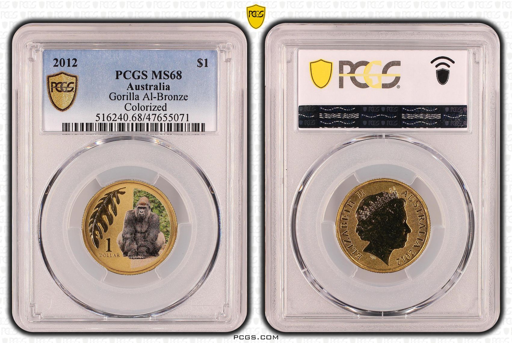 Elizabeth II, Gorilla Al-Bronze, One Dollar, 2012, PCGS MS68