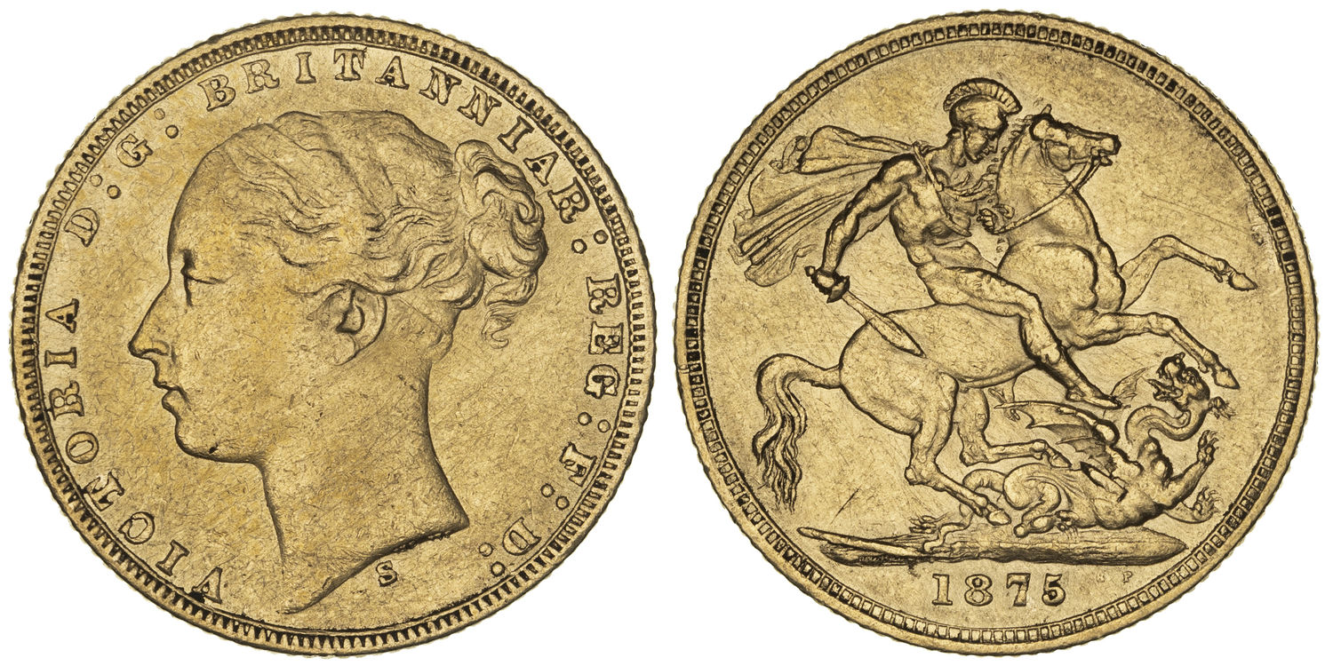 Victoria, St George Reverse, Sovereign, 1875-S, Fine