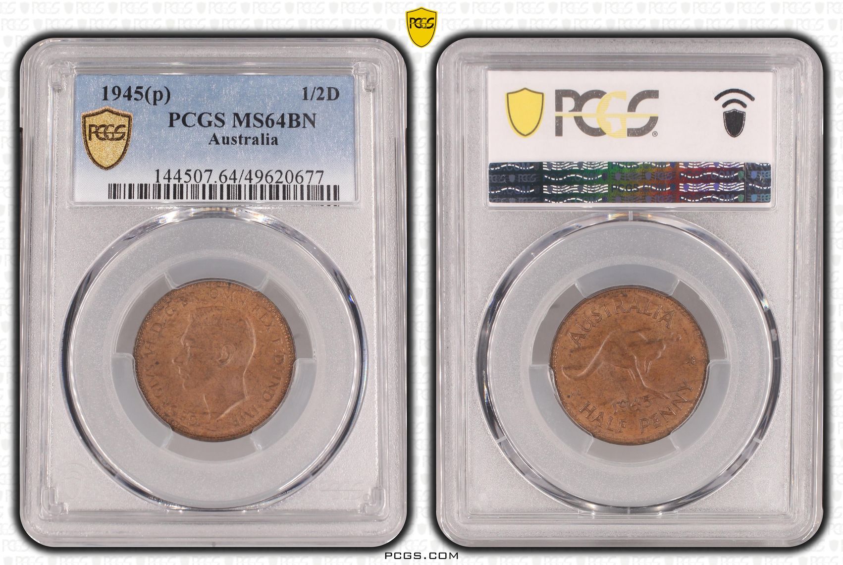 George VI, POP 15/0, Halfpenny, 1945(p), PCGS MS64BN
