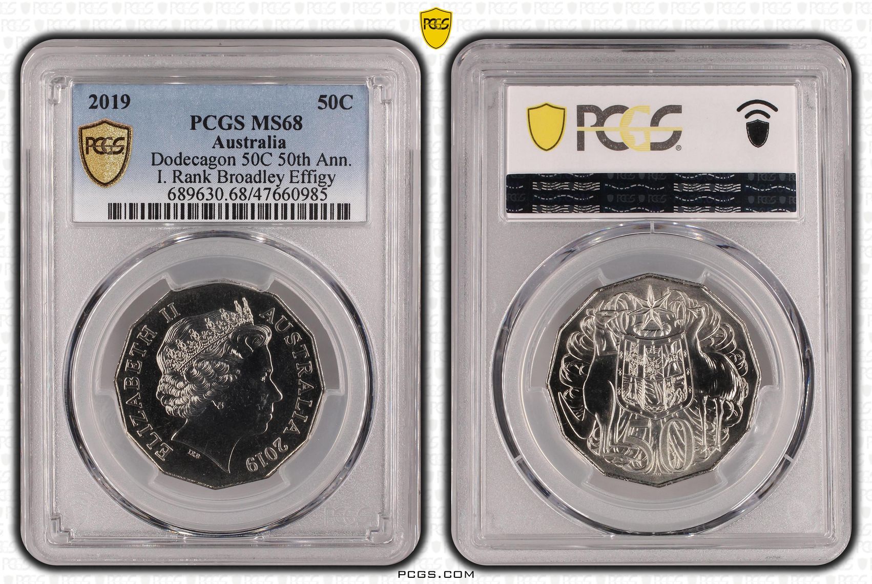Elizabeth II, Dodecagon 50C 50th Ann. I. Rank Broadley Effigy, Fifty Cent, 2019, PCGS MS68