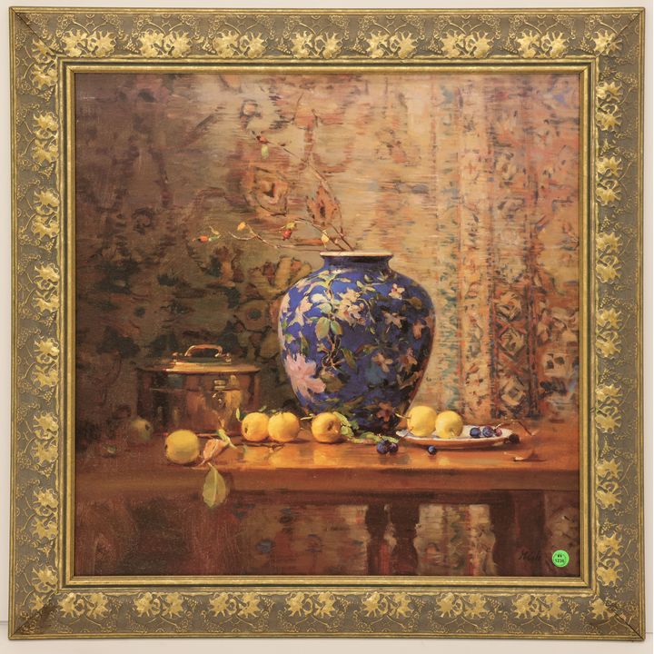 Delbert Gish ''Floral Blue Still Life'' Framed Art Print 29''x29''