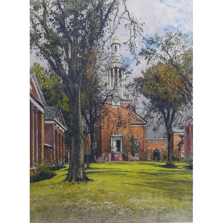 Robert Kasimir 'Nassau Hall (Princeton University)' Signed Aquatint Etching. Framed. Image measures 18x14''