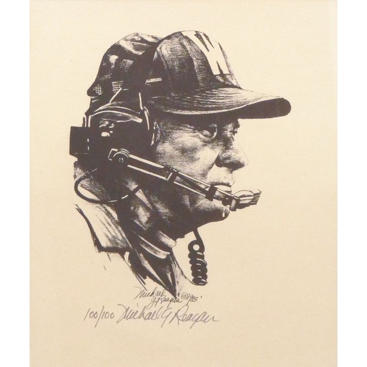 Michael Reagar 'The Coach' UW Coach Don James Portrait S/N Lithograph Framed- 15x12''