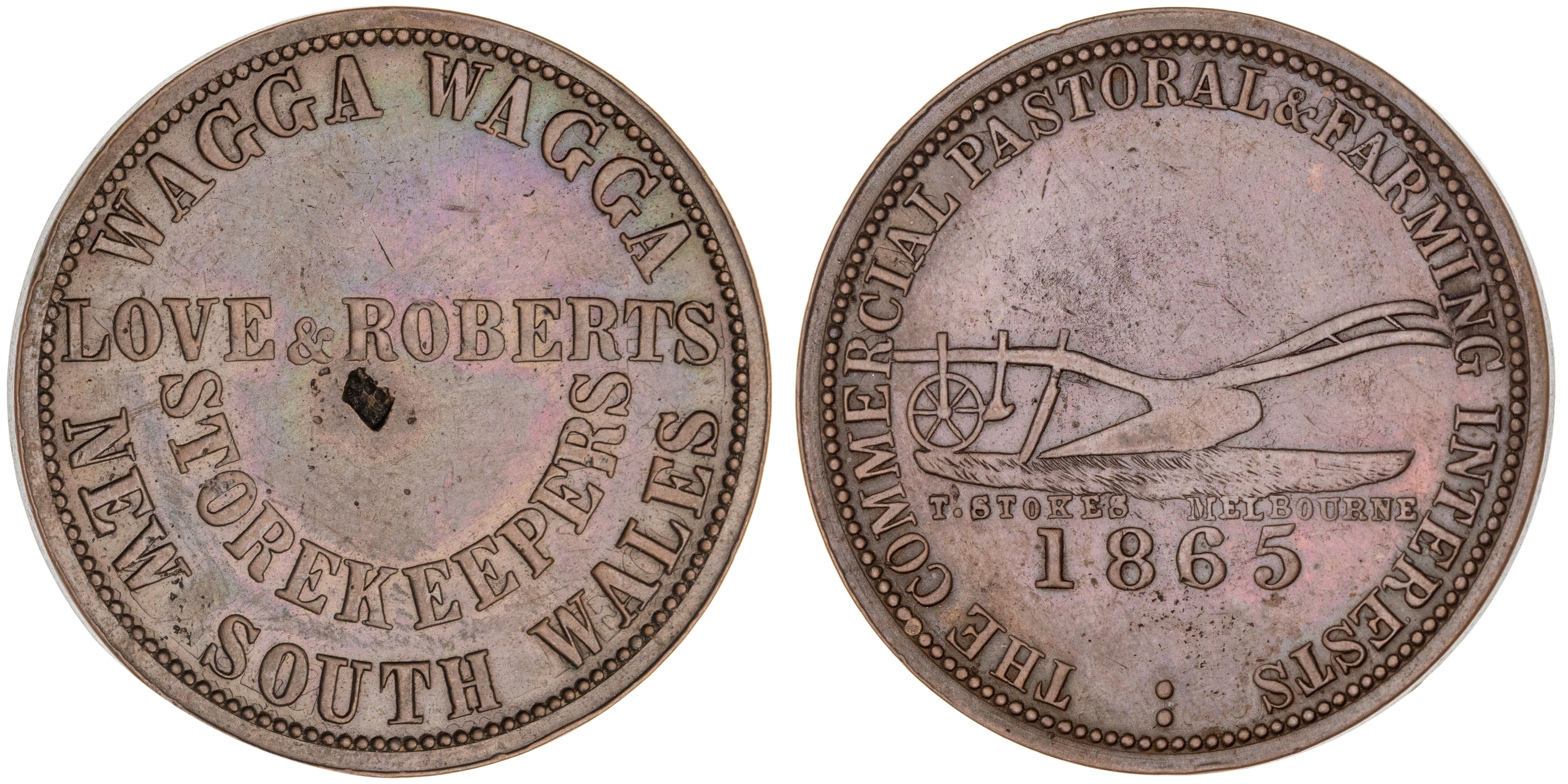 Wagga Wagga, New South Wales, Love & Roberts, Penny, 1865, VF