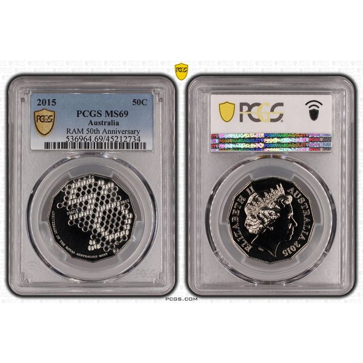 2015 Australia Fifty Cent, 50c RAM 50th Anniversary PCGS - MS69 POP 21/0 -734