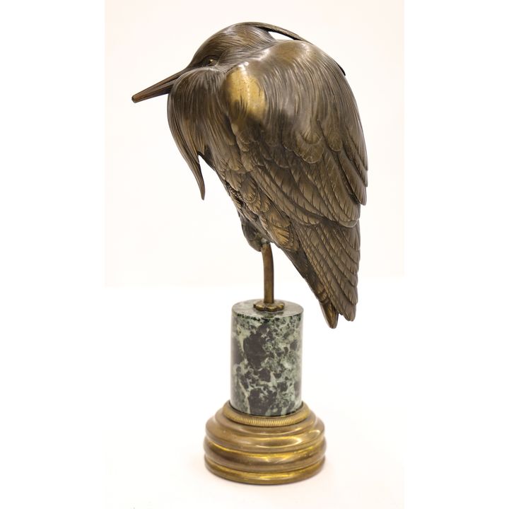 Meiji Japanese Heron Bronze Okimono by Maruki