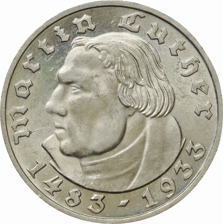 1933年 ドイツ 2ライヒスマルク銀貨 マルティン・ルター生誕450周年