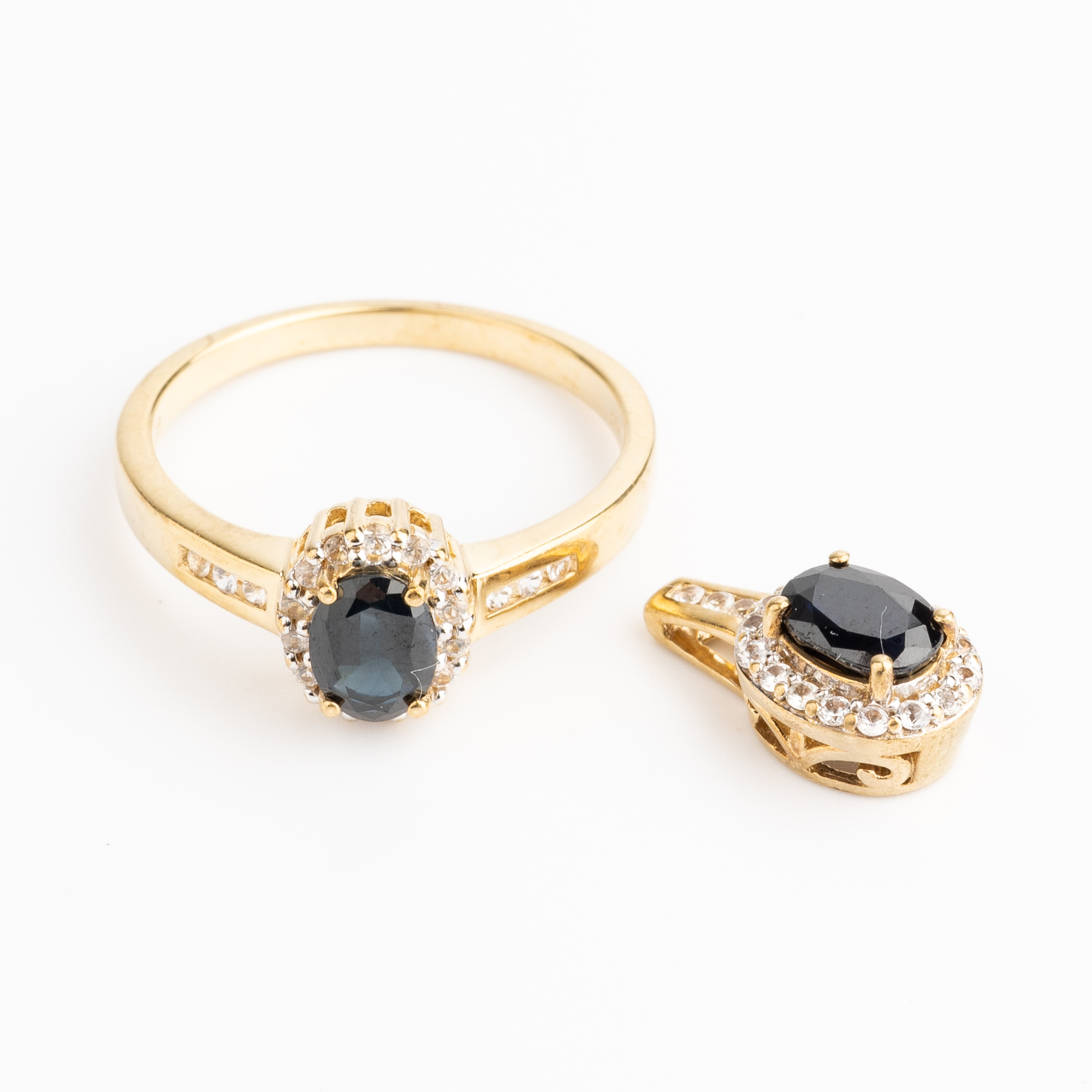 9ct Gold Sapphire & Diamond Ring & Pendant Set
