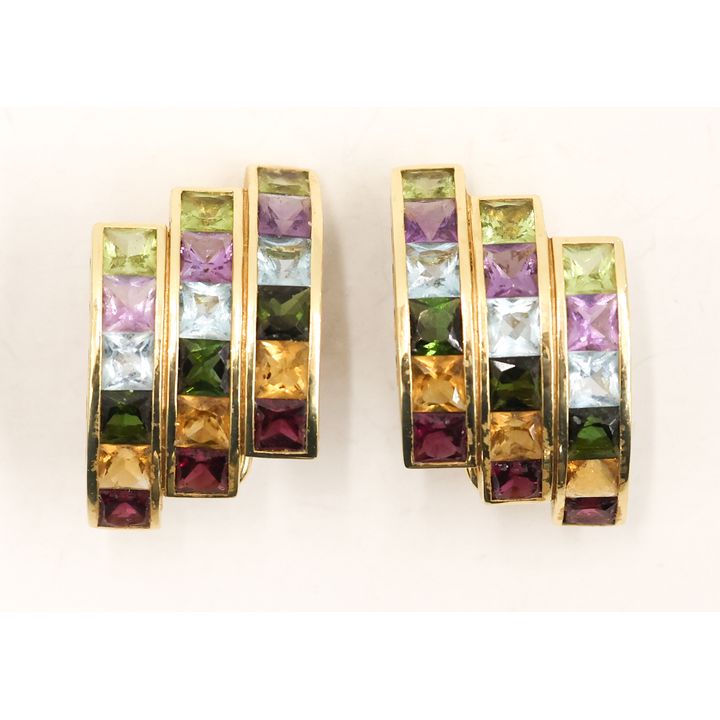 Pair 18k Mixed Colors Gemstone Earrings