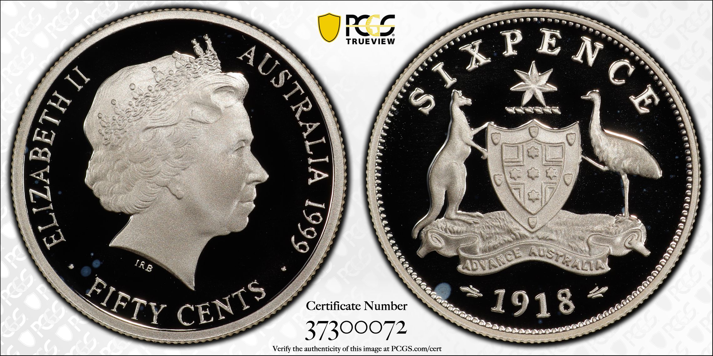1999 Australia Fifty Cent, 50c Silver 1918 6d Ag PCGS - PR69DCAM -072