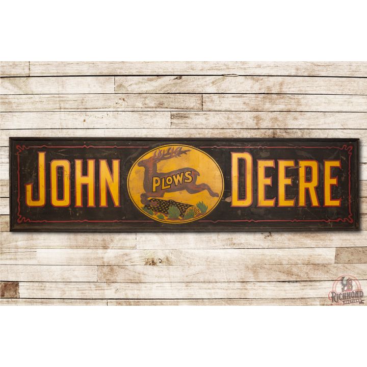 Incredible NOS 12' John Deere Plows 3 Legged Deer Single Sided Smaltz Metal Sign