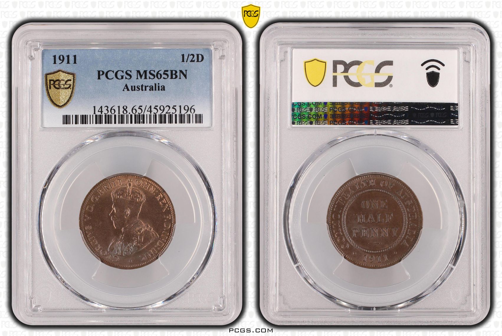 1911 Australia Half Penny PCGS - MS65BN POP 4/0 -196