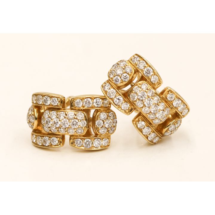 Pair Designer 18k Diamond Link Earrings
