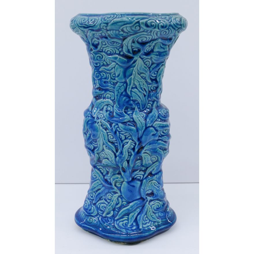 Chinese Republic Peacock Blue Ruyi Form Vase