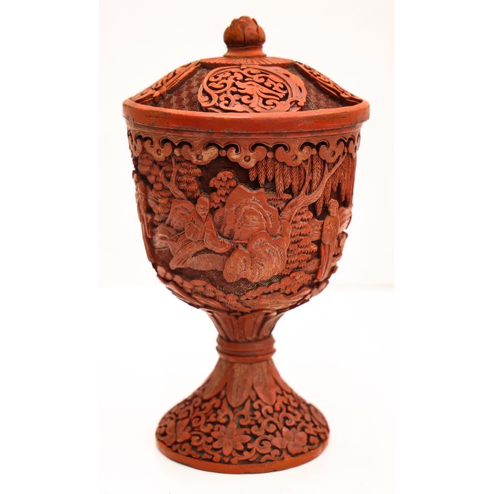 Chinese Qing Cinnabar Covered Stem Cup