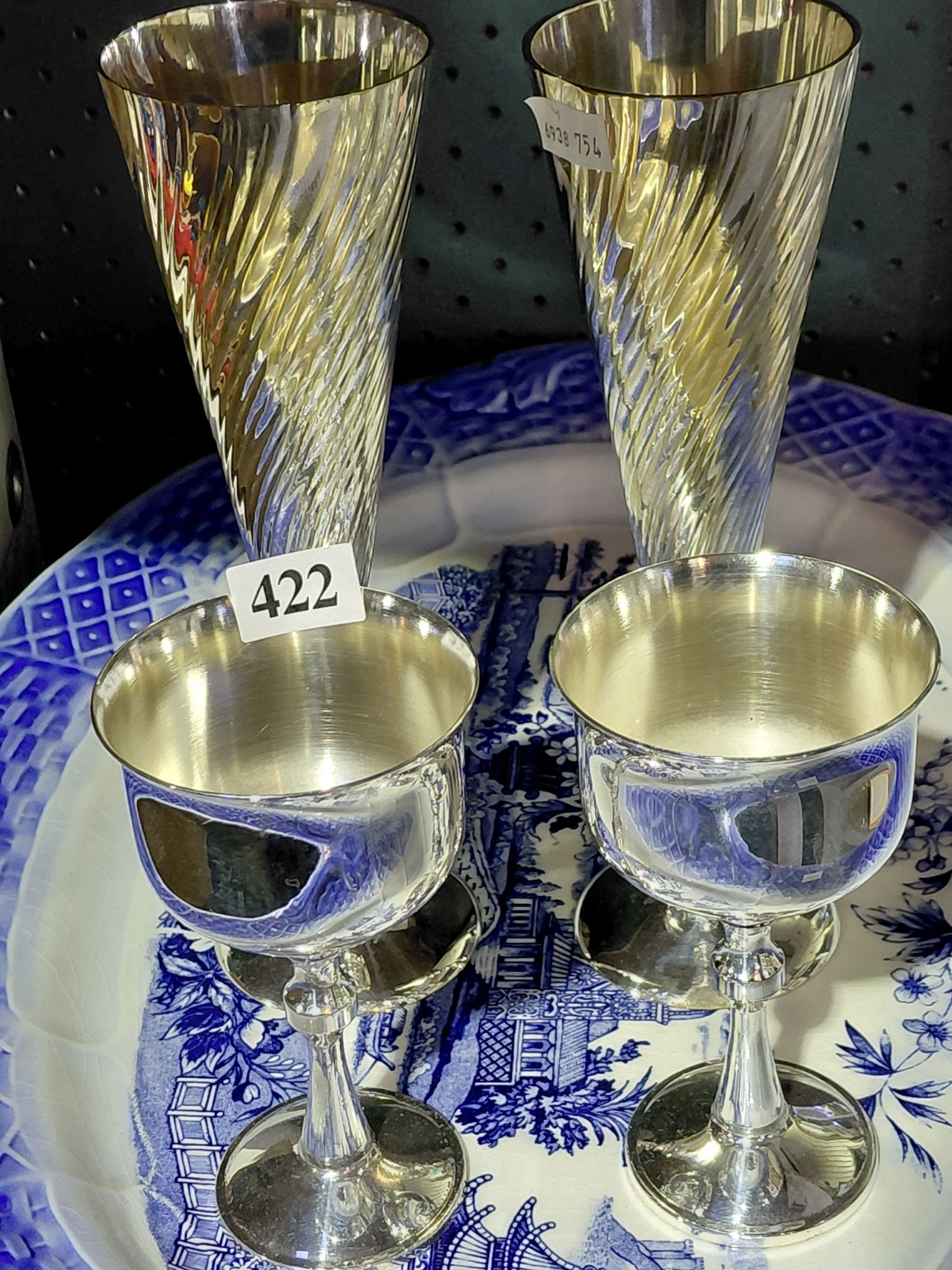 A Pair Of Silverplate Champagne And Wine Glasses