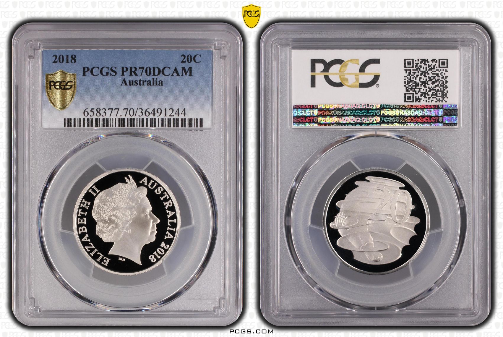 Top pop, Twenty Cent, 2018, PCGS PR70DCAM