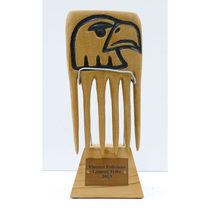Vincent Feliciano (Lummi) ''Eagle Hair Comb'' 2013 Cedar on Stand 9''