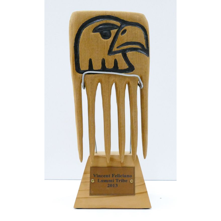 Vincent Feliciano (Lummi) ''Eagle Hair Comb'' 2013 Cedar on Stand 9''