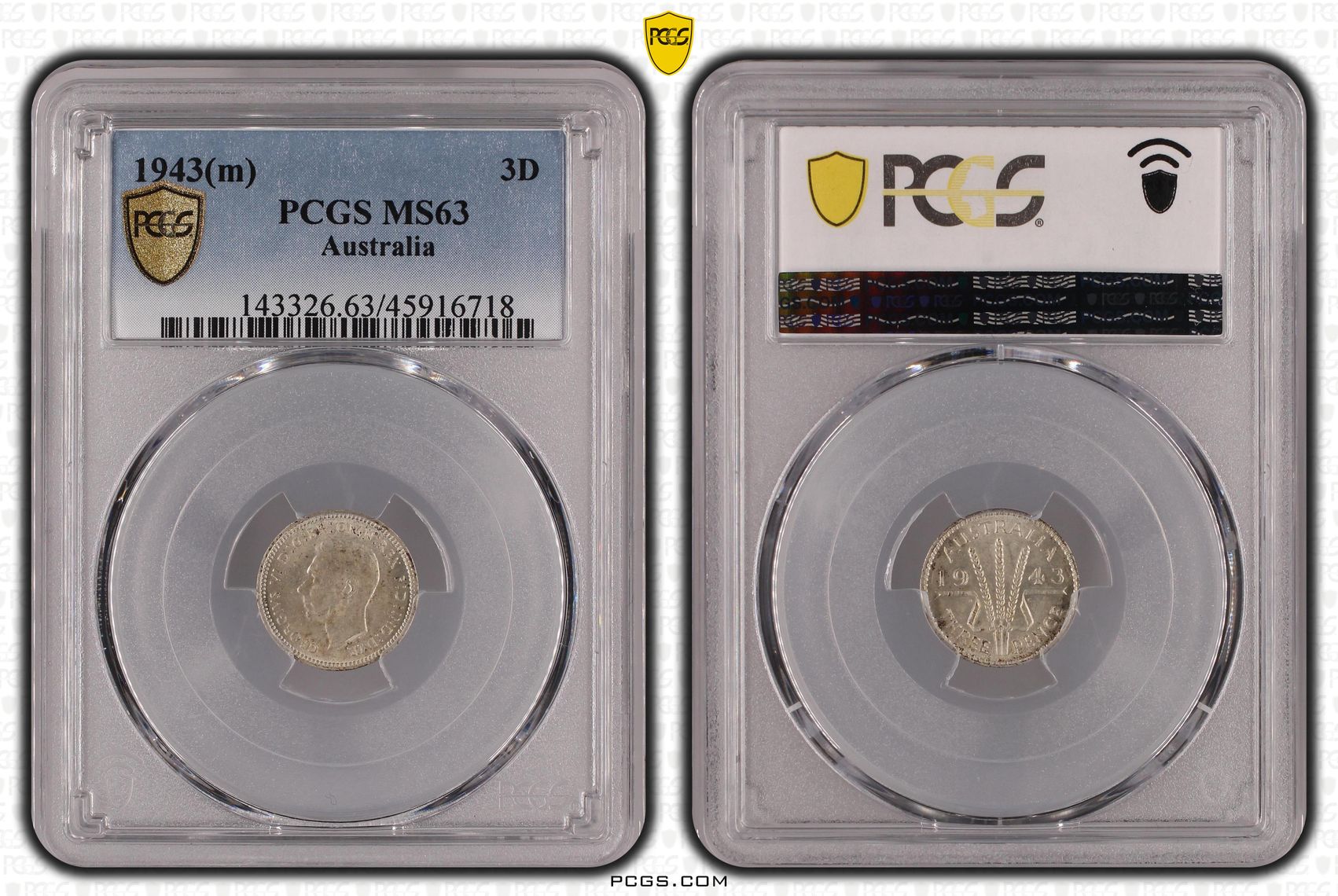 George VI, Threepence, 1943(m), PCGS MS63