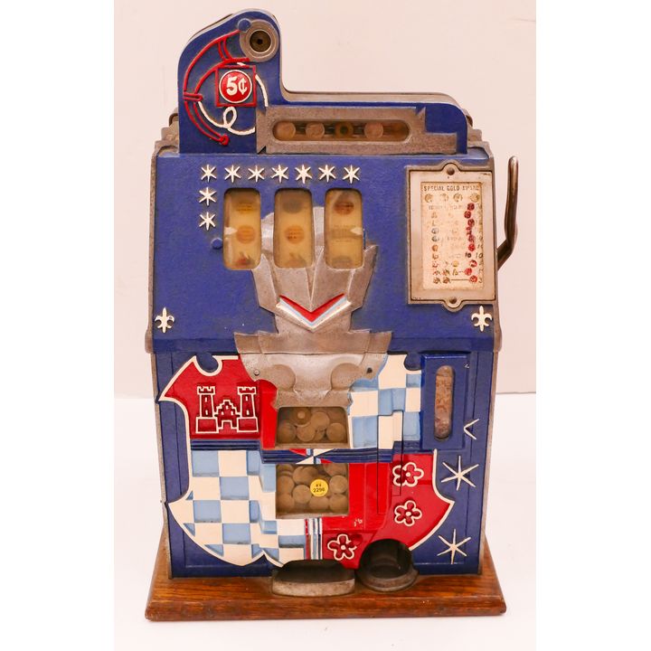 Mills 5 Cent Castle Front One Arm Bandit Slot Machine- 25'' Working Order