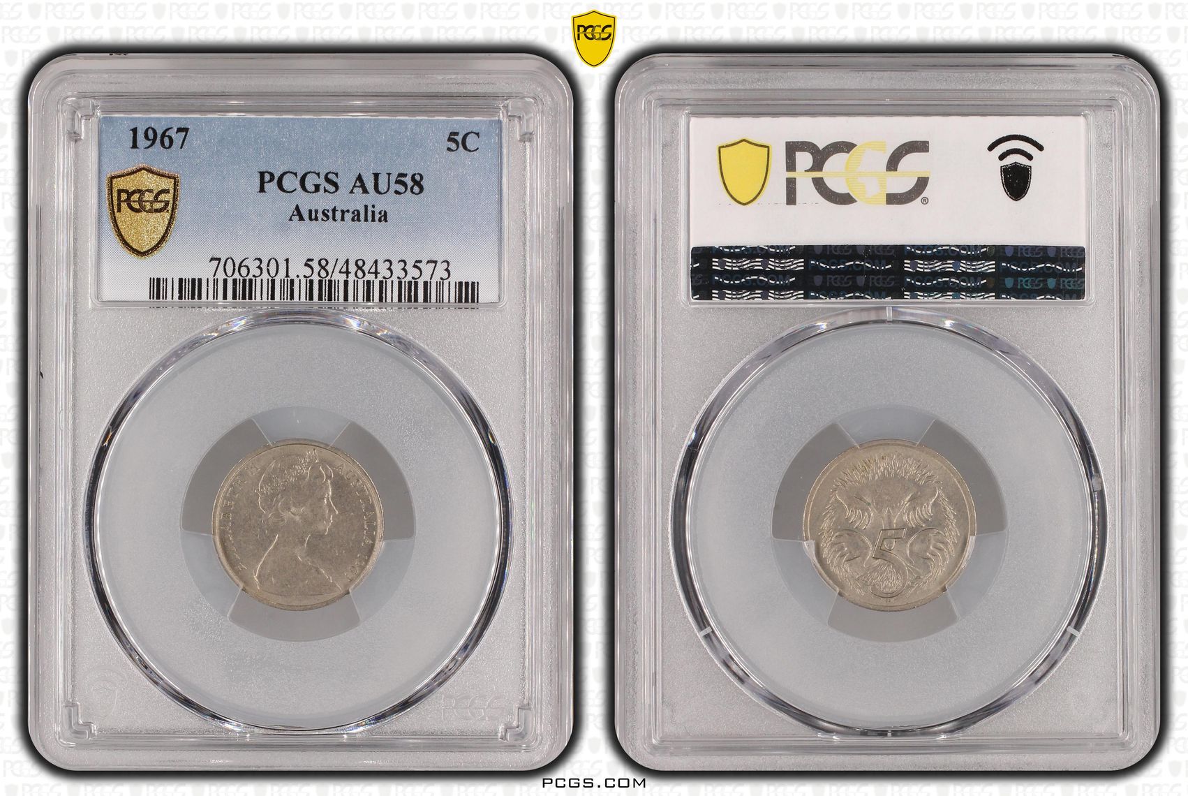 Elizabeth II, Five Cent, 1967, PCGS AU58