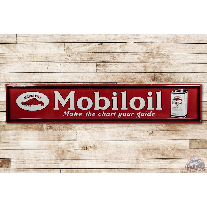 10' Mobiloil Gargoyle Horizontal Porcelain Sign With Can Graphic