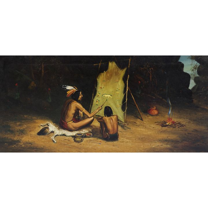 American 19th Century Indian Hide Painting Oil