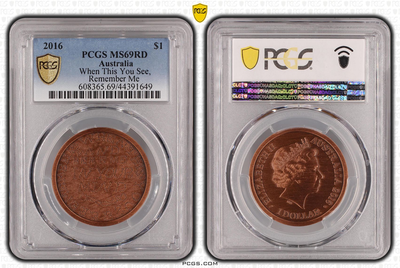 2016 Australia One Dollar, $1 When This You See, Remember Me PCGS - MS69RD POP 14/0 -649