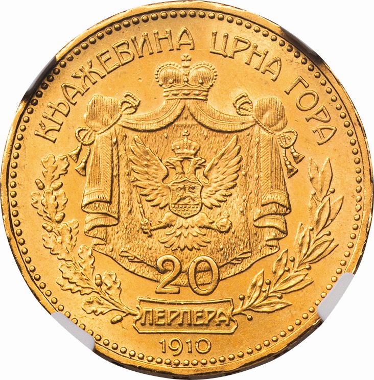 モンテネグロ-Montenegro. NGC MS62. 極美/未. AU. ニコラ1世像 20
