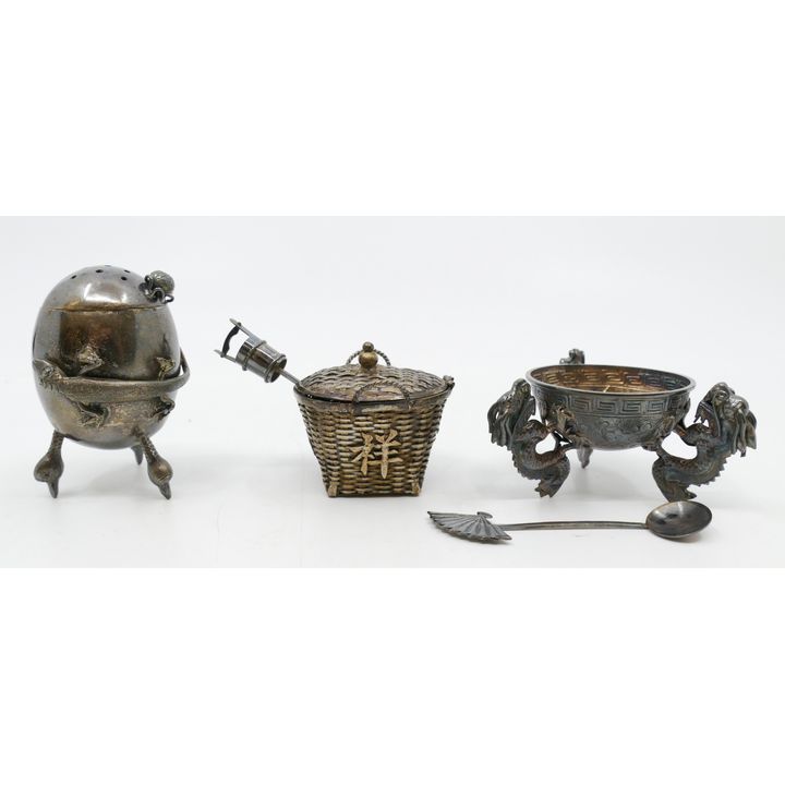 Box 3pc Chinese Silver Figural Salts - 75 Grams TW