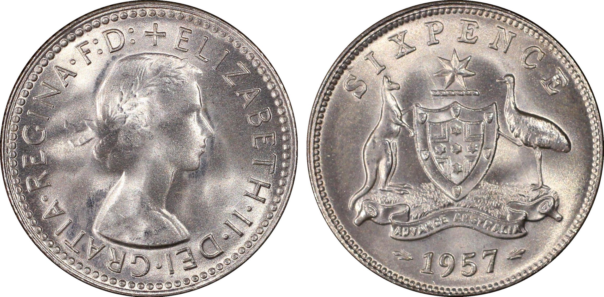 Elizabeth II, Sixpence, 1957, PCGS MS66