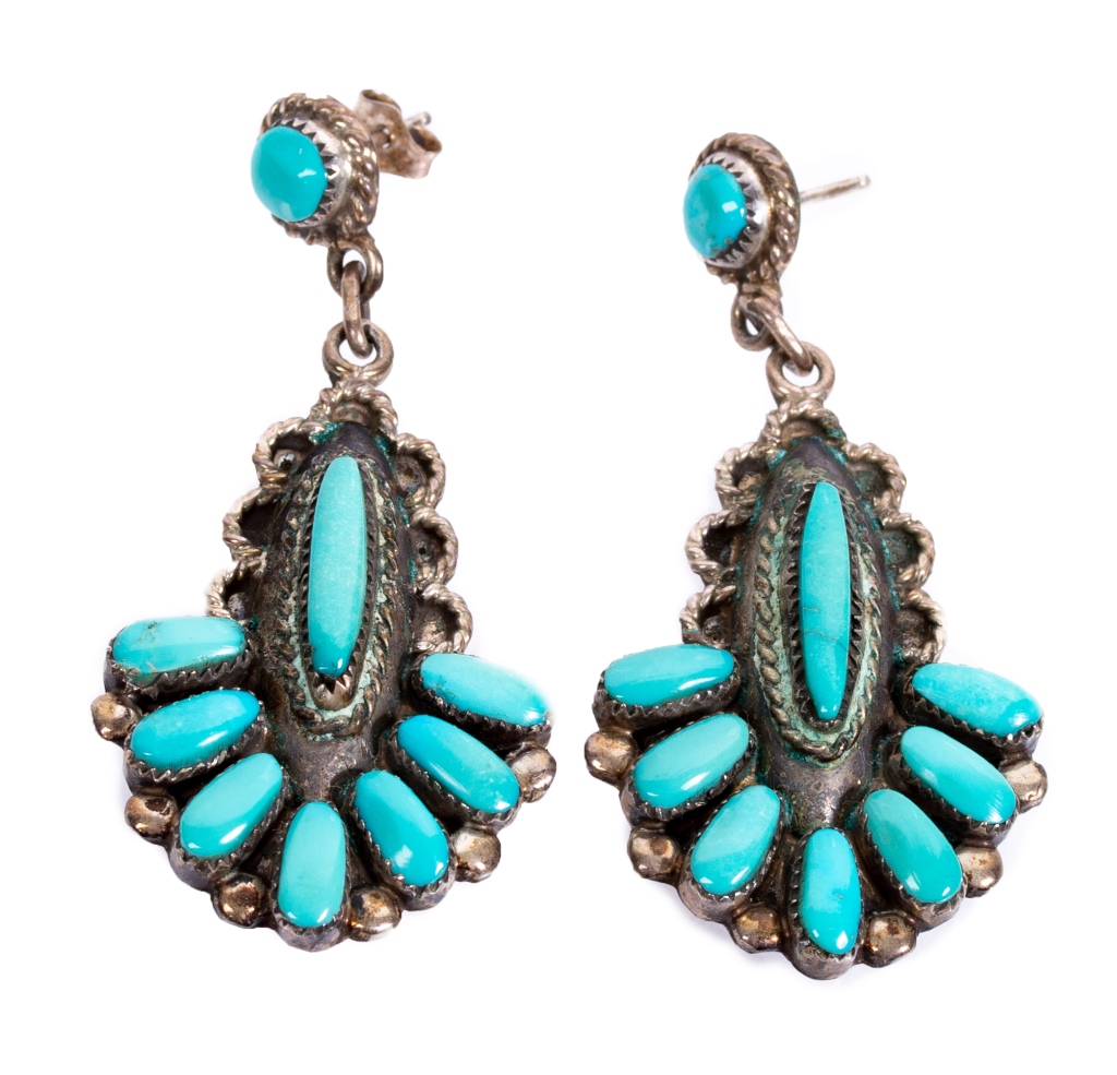 Bill & Lou Zuni Sterling & Turquoise Earrings | Taurus Auctions