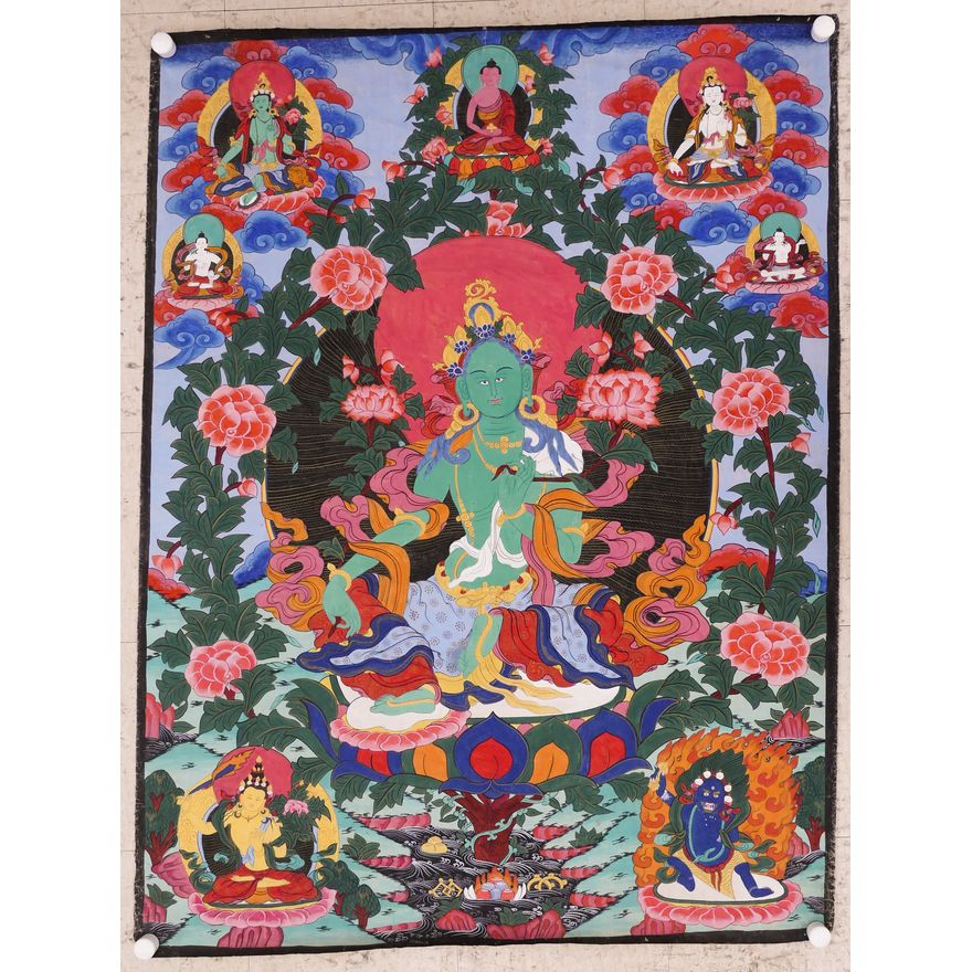 Old Tibetan Painted Large Thangka- 52.5x39.5'' (rolled)