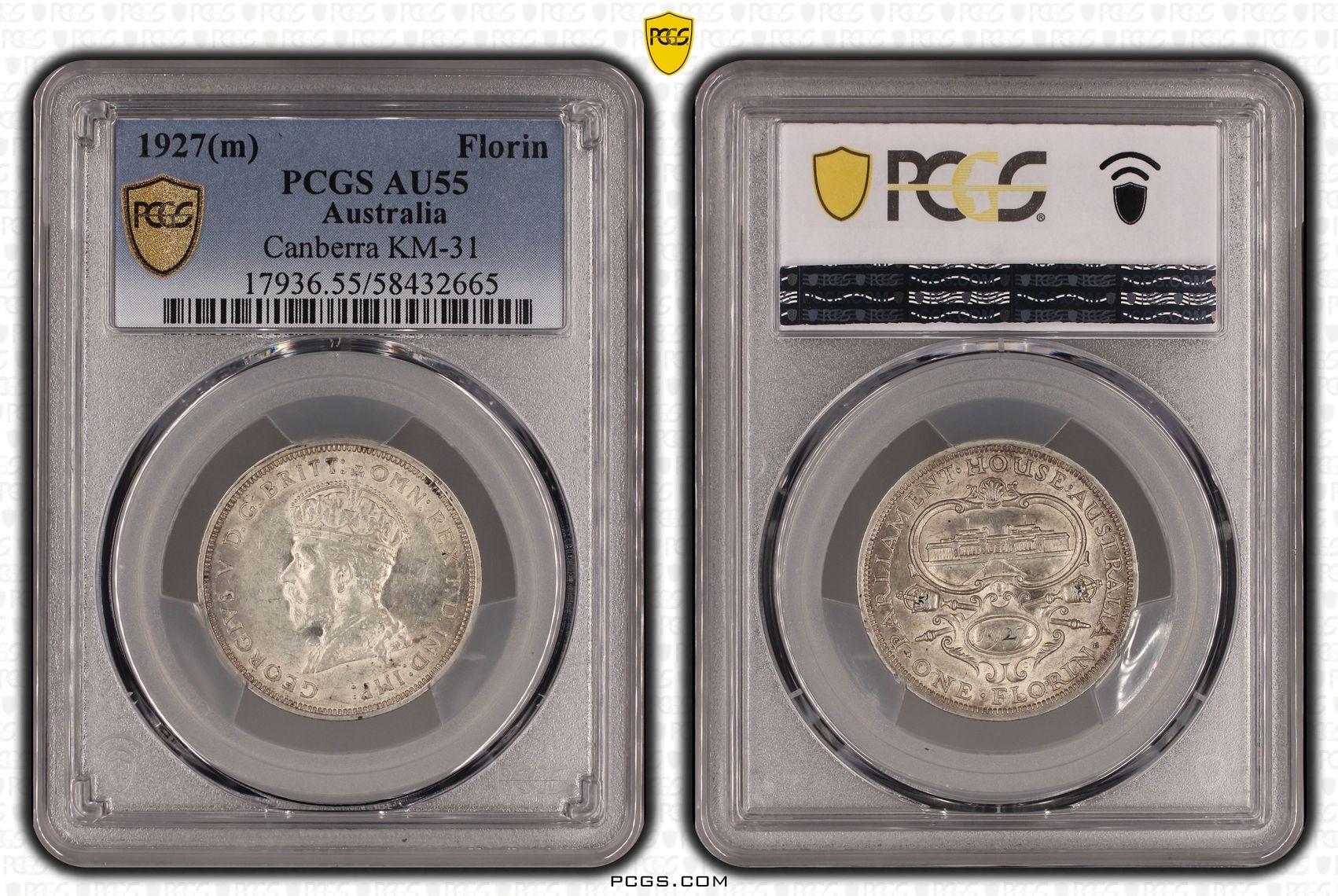 284 · Canberra KM-31, Florin, 1927(m), PCGS AU55
