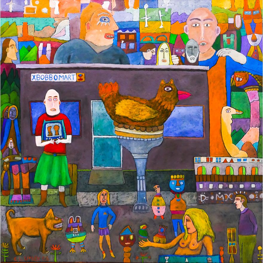 Claude Utley (1955-2021 Washington) 'Xbobbomart' 2006 Oil on Canvas- 40.5x40.5'' (LARGE)