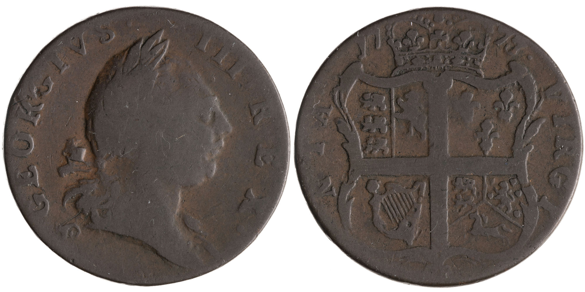 United States, George III, Virginia, Half Penny, 1773, VG