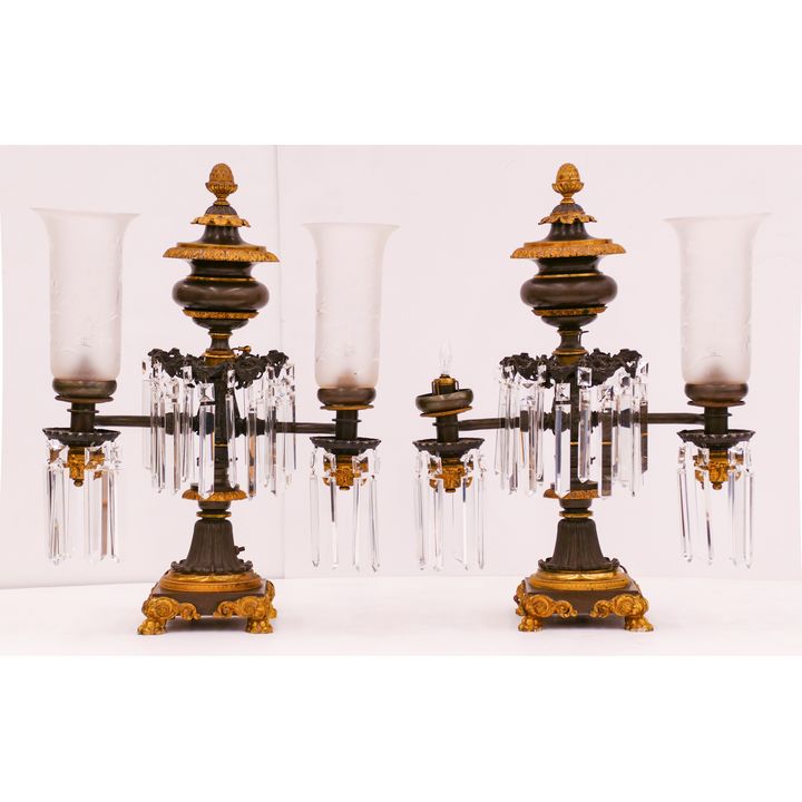 Pair French Gilt Bronze Double Lamps