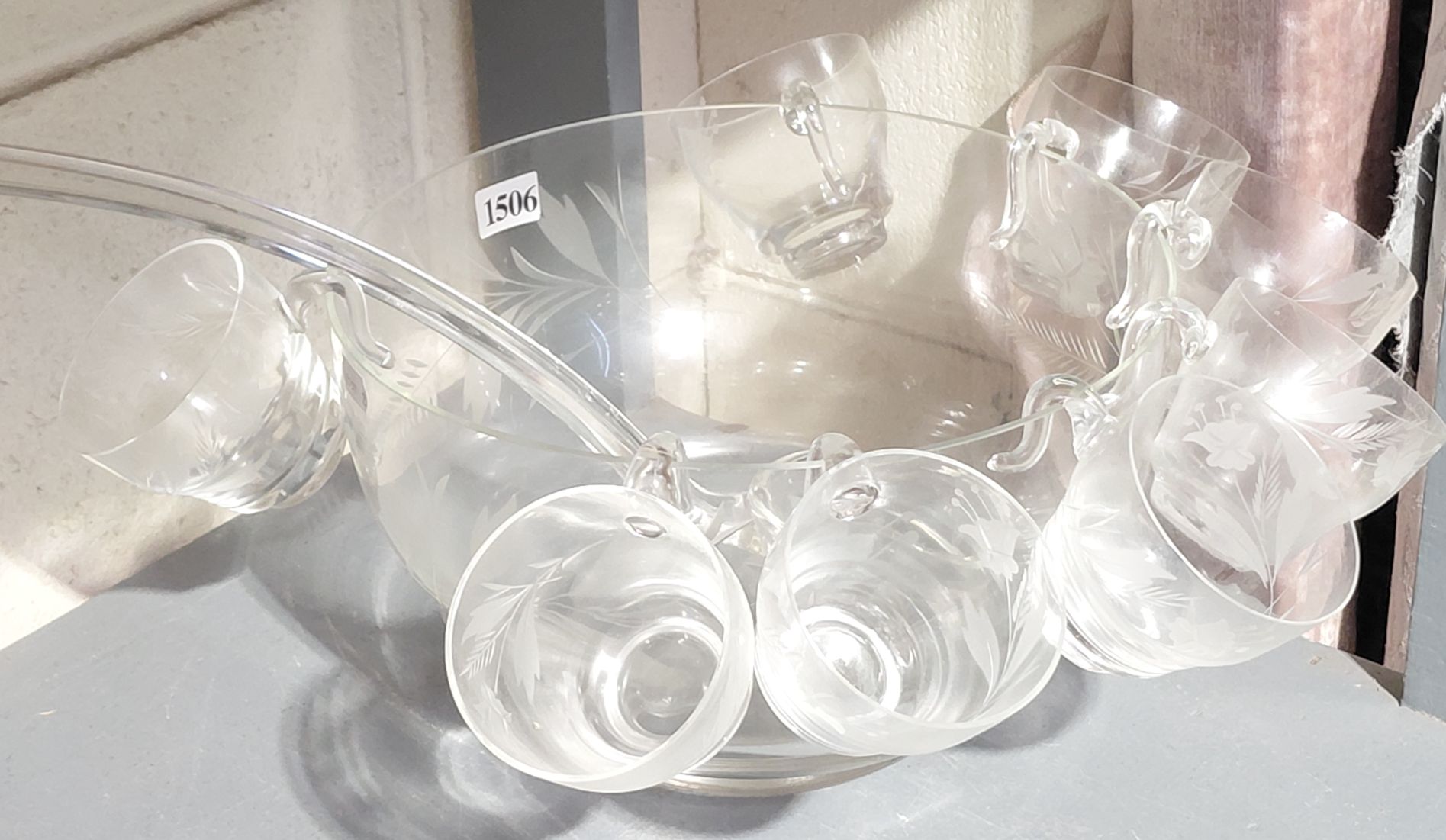 Etched Floral Design Punch Bowl