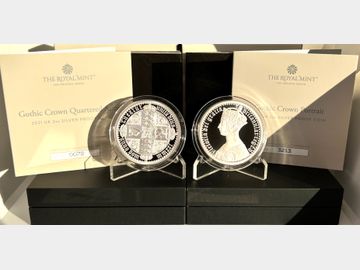 2021 GREAT ENGRAVERS GOTHIC 'QUARTERED SHIELD & PORTRAIT' PAIR SILVER PROOF 2OZ 5 POUND COINS