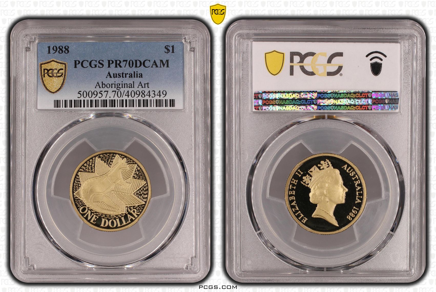 348 · 1988 Australia One Dollar, $1 Aboriginal Art - Kangaroo PCGS - PR70DCAM POP 17/0 -349