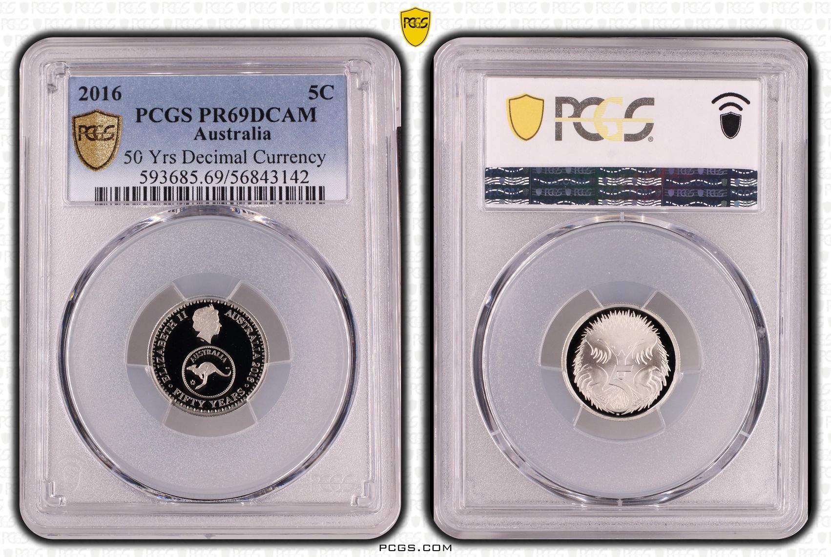 477 · 50 Yrs Decimal Currency, Five Cent, 2016,  PR69DCAM