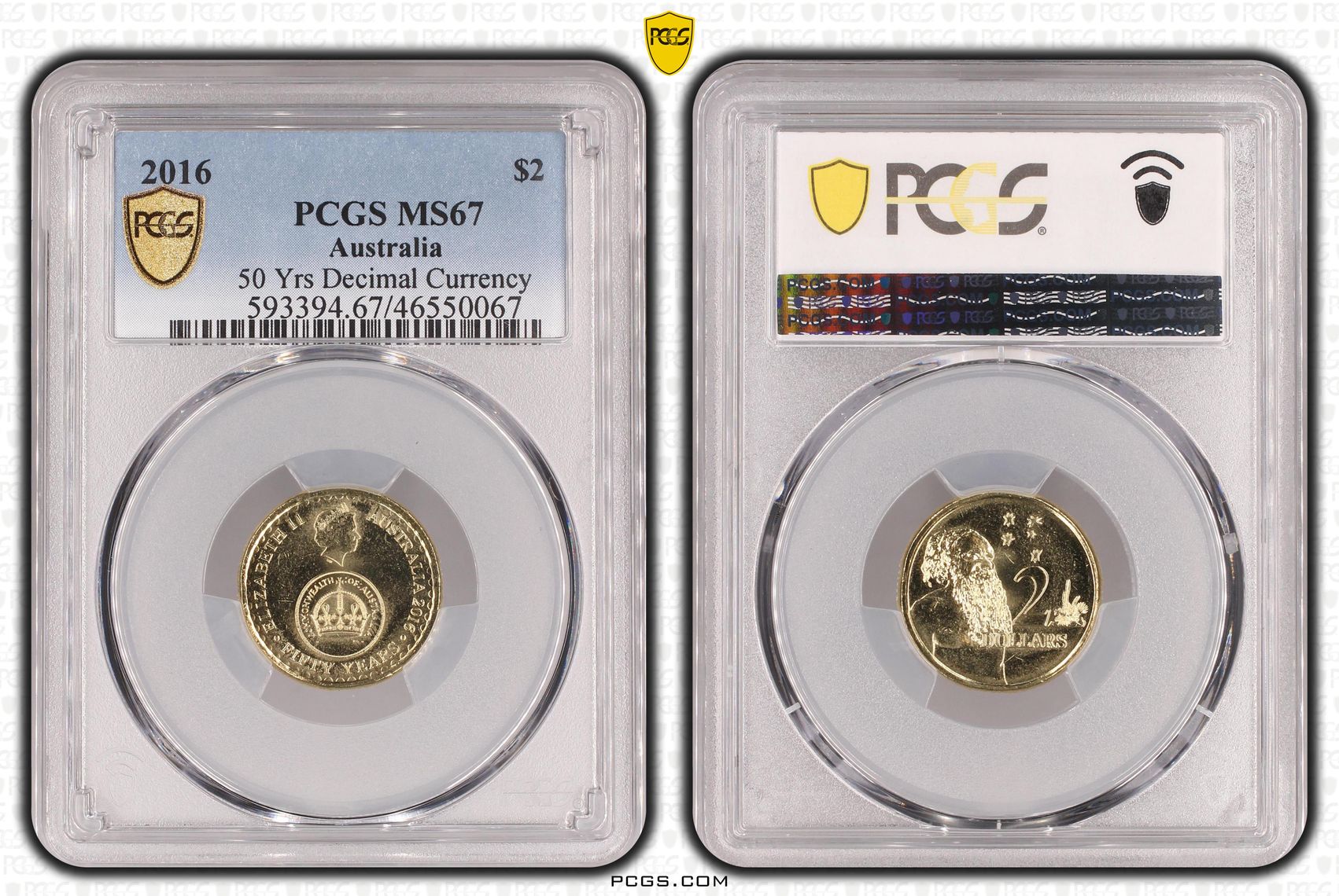 Elizabeth II, 50 Yrs Decimal Currency, Two Dollar, 2016, PCGS MS67