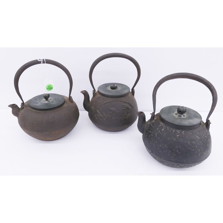 3pc Old Japanese Bronze Lid Tetsubin Teapots- approx 8'' each