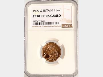 1990 ELIZABETH II PROOF GOLD SOVEREIGN PF70 ULTRA CAMEO