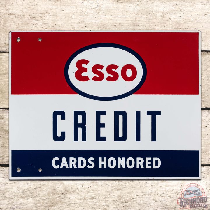 Impressive Esso Service Station Credit Cards Honored Double Sided Porcelain Logo Sign