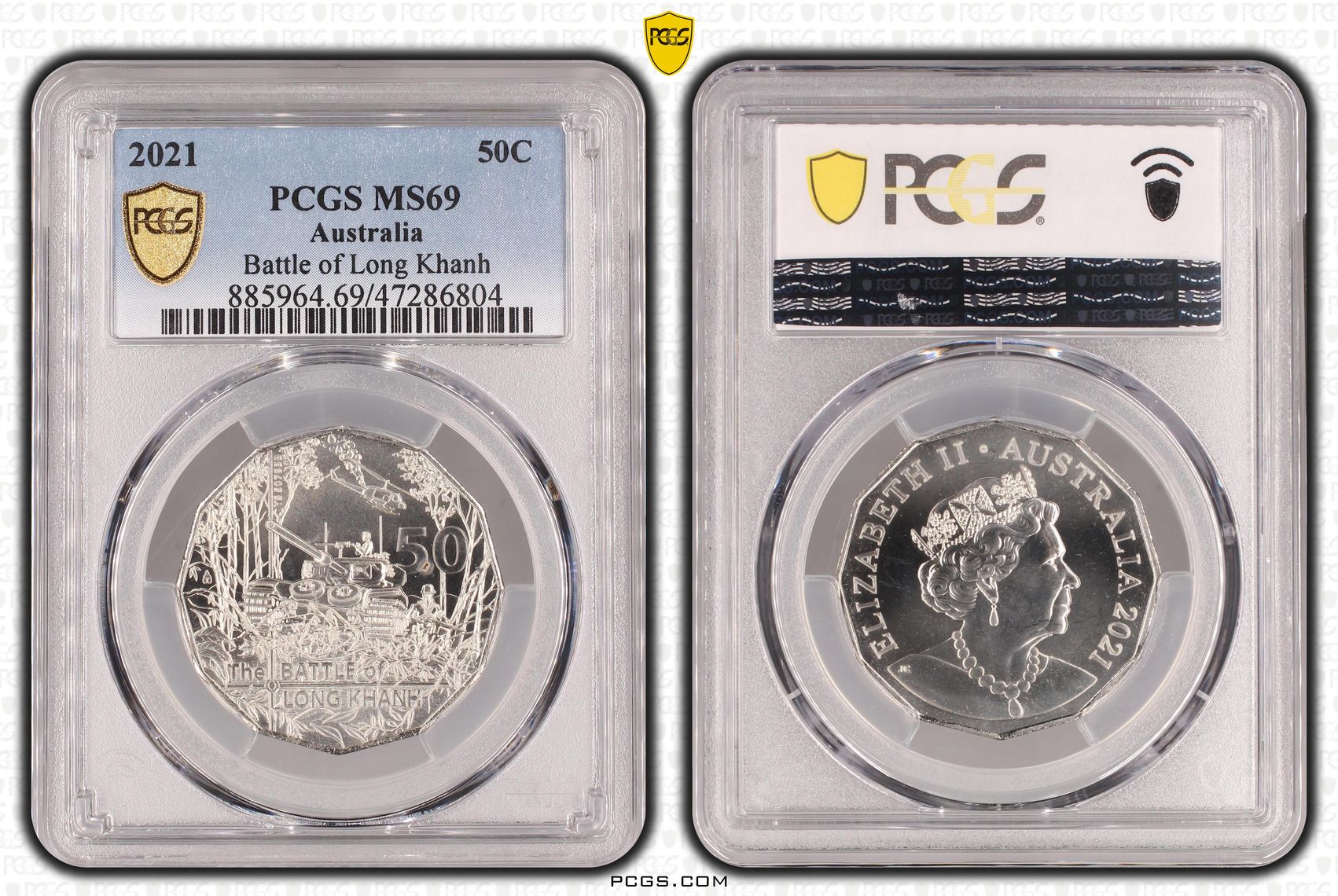 Elizabeth II, Battle of Long Khanh, Fifty Cent, 2021, PCGS MS69