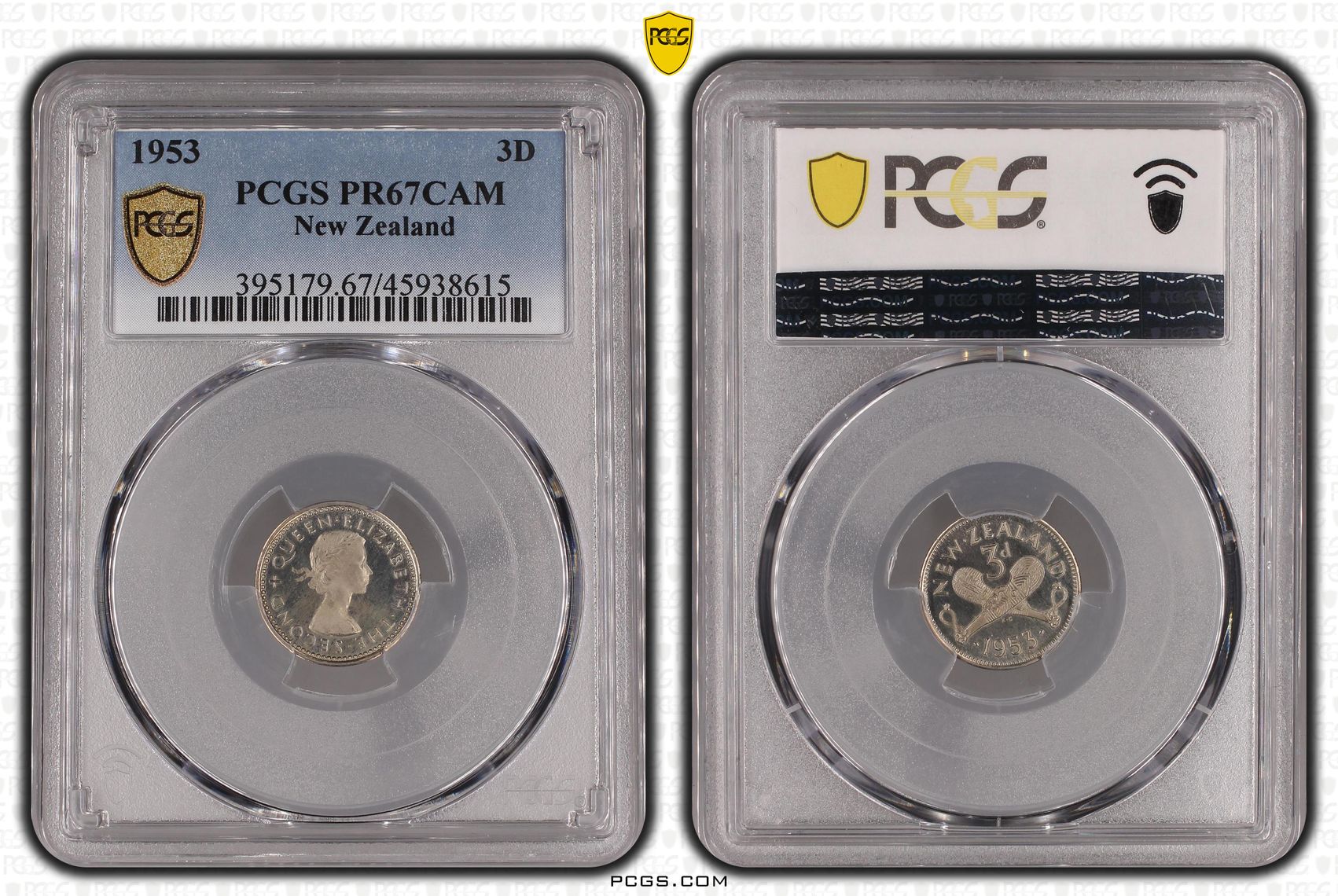 1953 New Zealand Threepence Proof PCGS - PR67CAM POP 5/0 -615