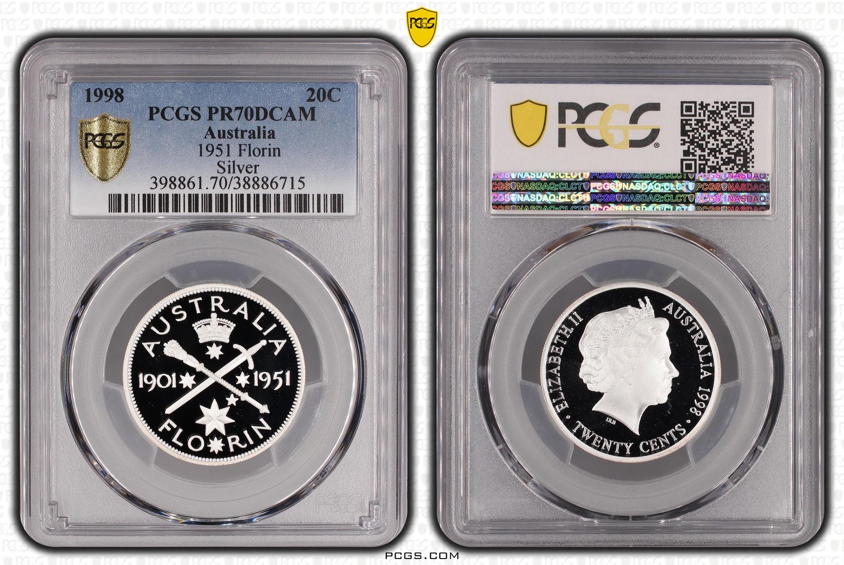1951 Florin Silver, Twenty Cent, 1998, PCGS PR70DCAM